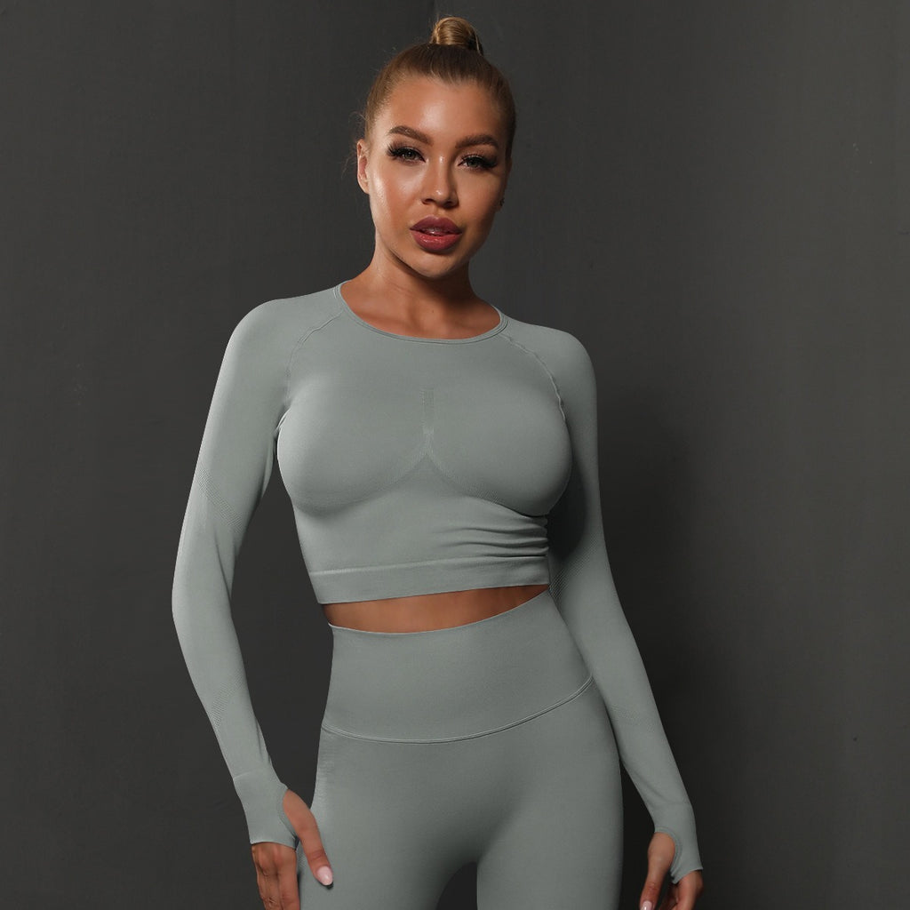 Haut de sport sculptant sans coutures à manches longues