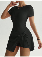Short-Sleeve Athletic Sculpting Wrap Dress