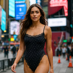 Spitzenbesetzter String-Bodysuit