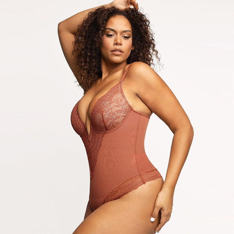 Spitzen-Tief-V formender Bodysuit