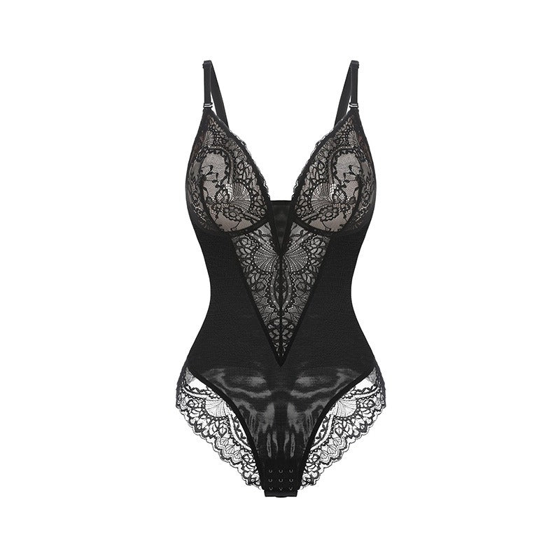 Spitzen-Tief-V formender Bodysuit