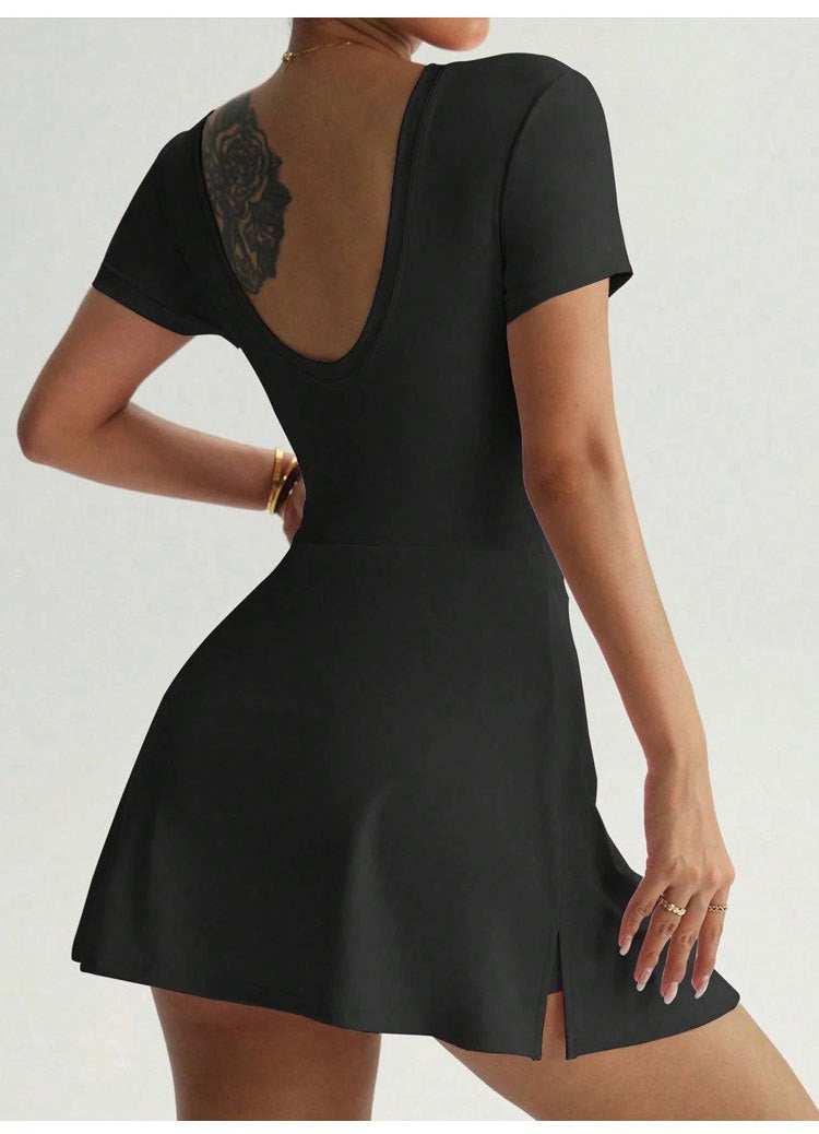 Short-Sleeve Athletic Sculpting Wrap Dress