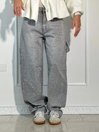 Wide Balloon Jeans with Rhinestone Details | Perfect for Autumn - Light Gray