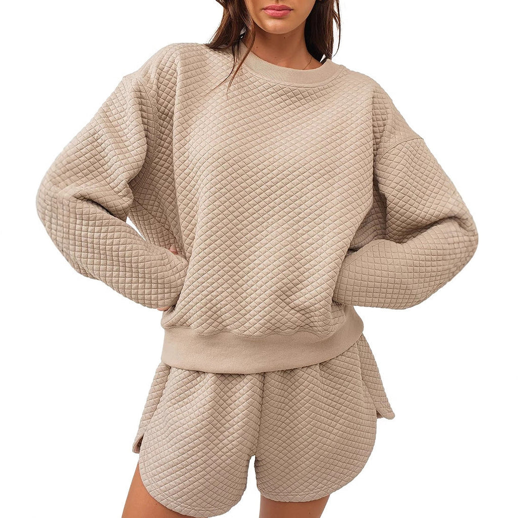 Conjunto de salón para mujer con top texturizado y shorts