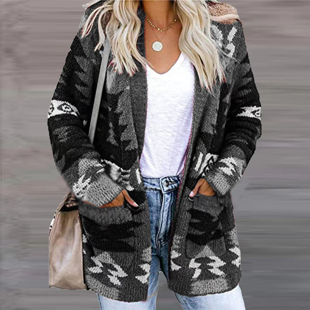 Damen Strickjacke mit Ethno-Muster und praktischen Taschen Drune