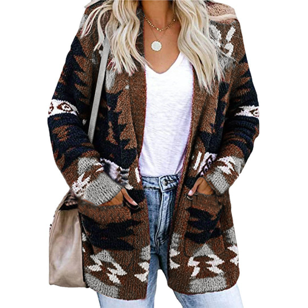 Damen Strickjacke mit Ethno-Muster und praktischen Taschen Drune