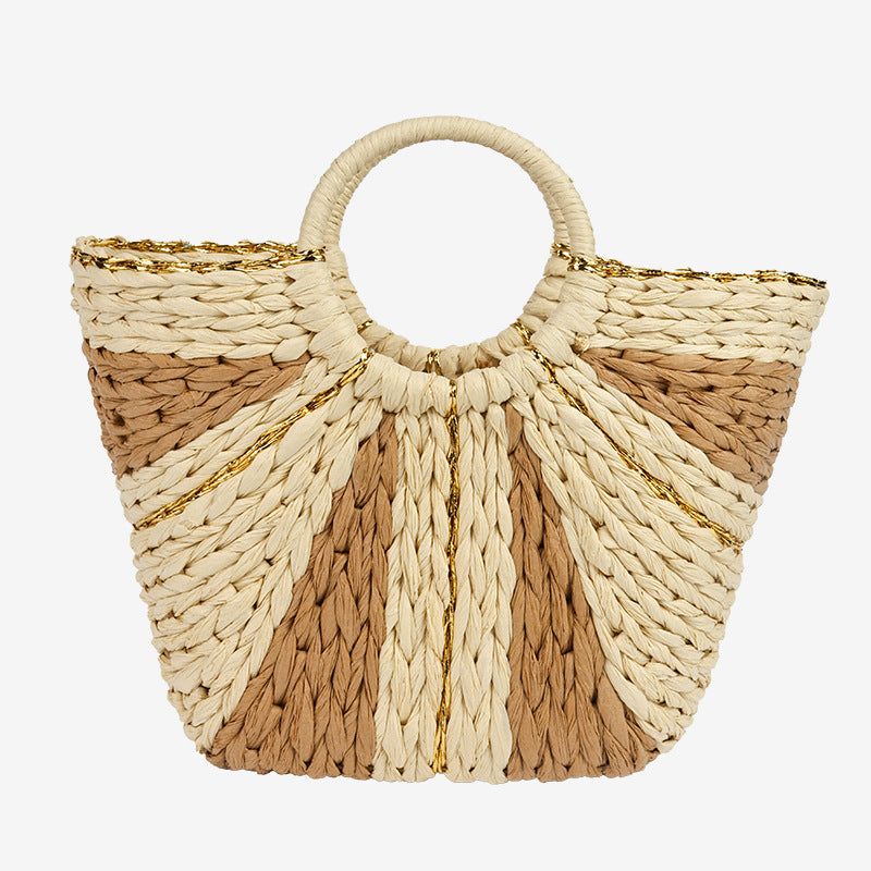 Women's Stylish Basket Bag with Gold Accents
