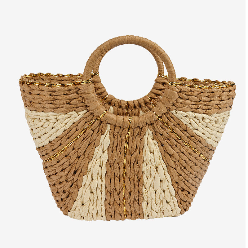 Women's Stylish Basket Bag with Gold Accents