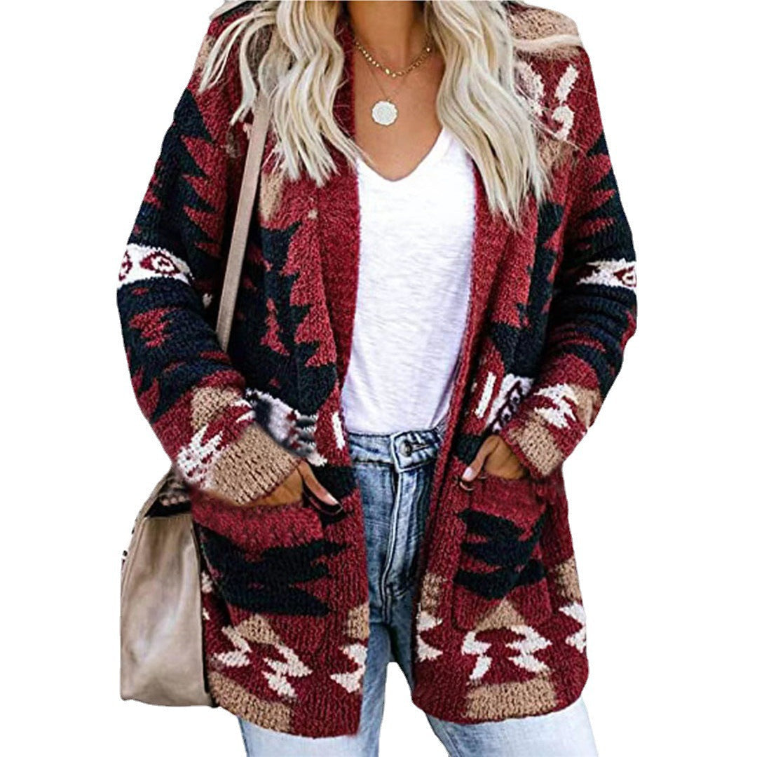 Damen Strickjacke mit Ethno-Muster und praktischen Taschen Drune