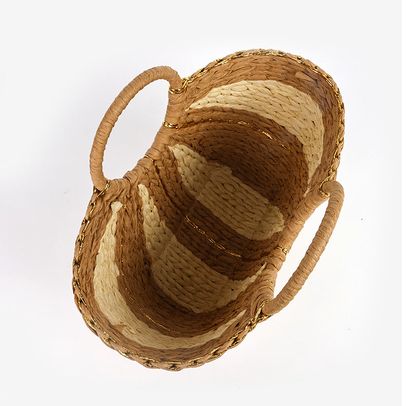 Women's Stylish Basket Bag with Gold Accents