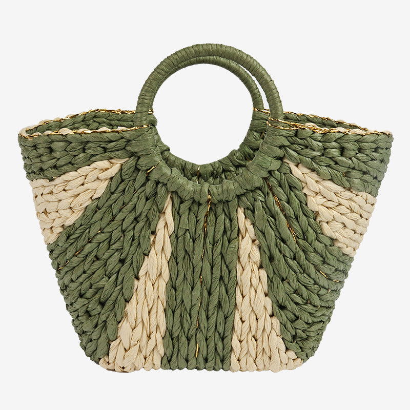 Women's Stylish Basket Bag with Gold Accents