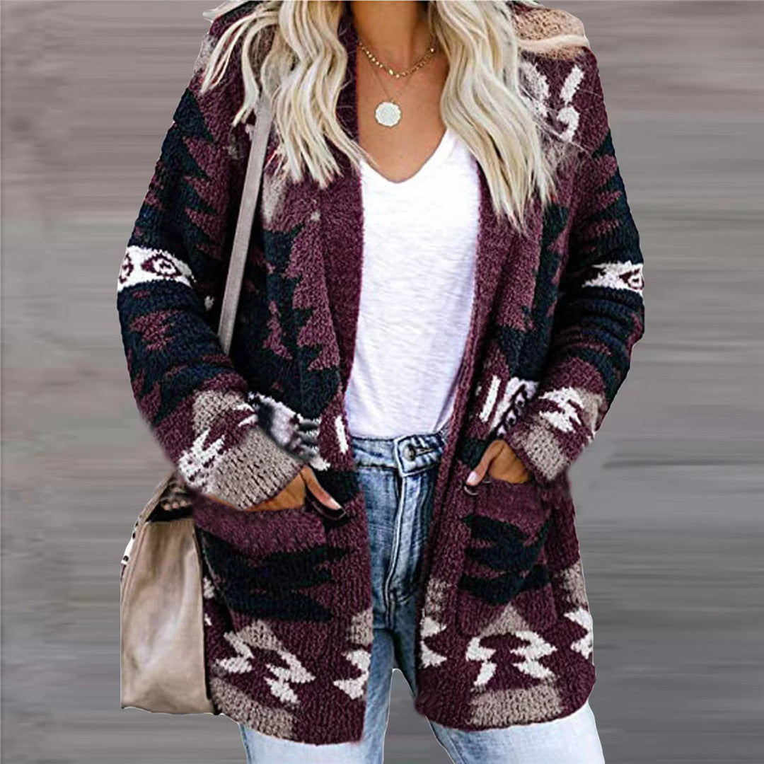 Damen Strickjacke mit Ethno-Muster und praktischen Taschen Drune