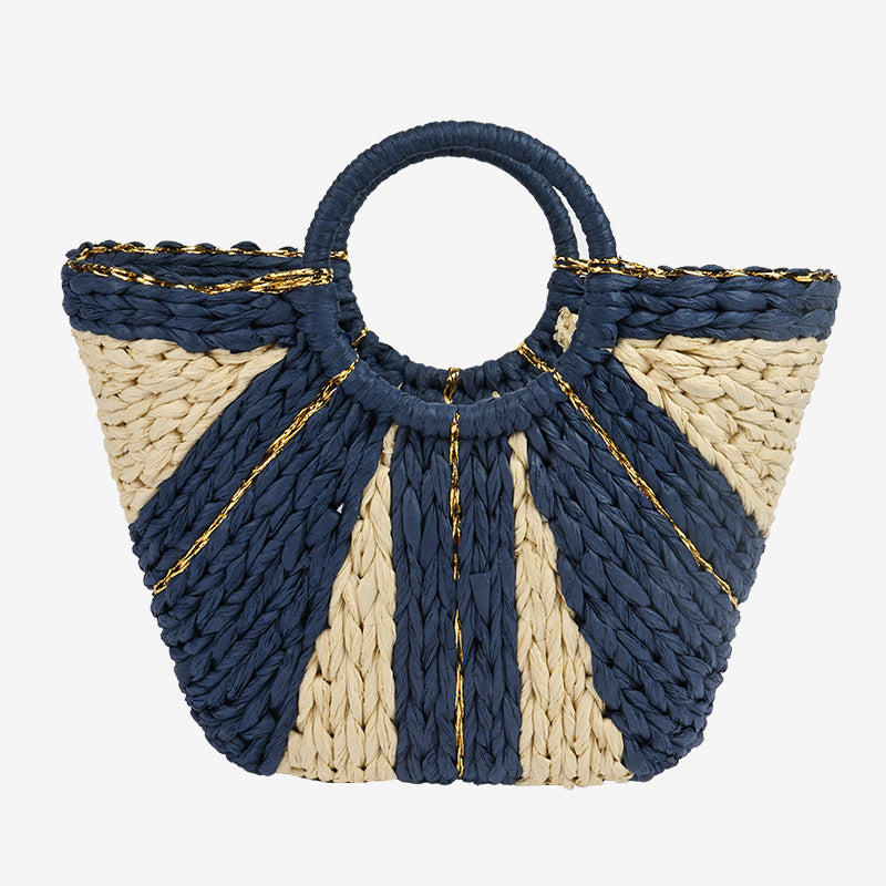 Women's Stylish Basket Bag with Gold Accents