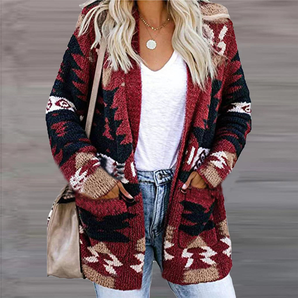 Damen Strickjacke mit Ethno-Muster und praktischen Taschen Drune