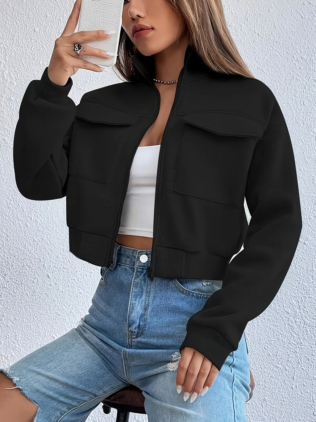 Chaqueta informal corta de moda y cómoda para mujer