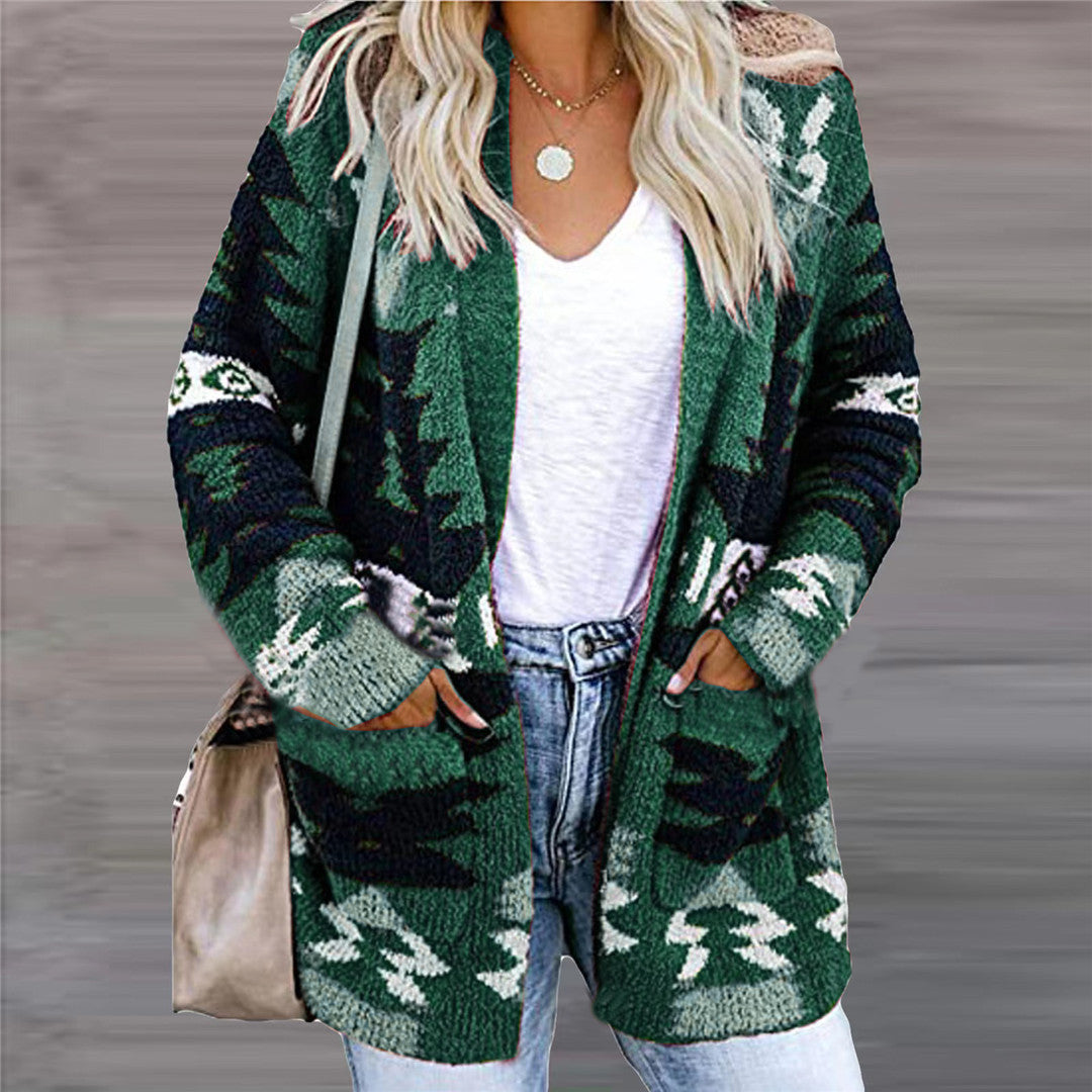 Damen Strickjacke mit Ethno-Muster und praktischen Taschen Drune