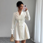Damen Modischer Doppelreihiger Blazer-Kleid