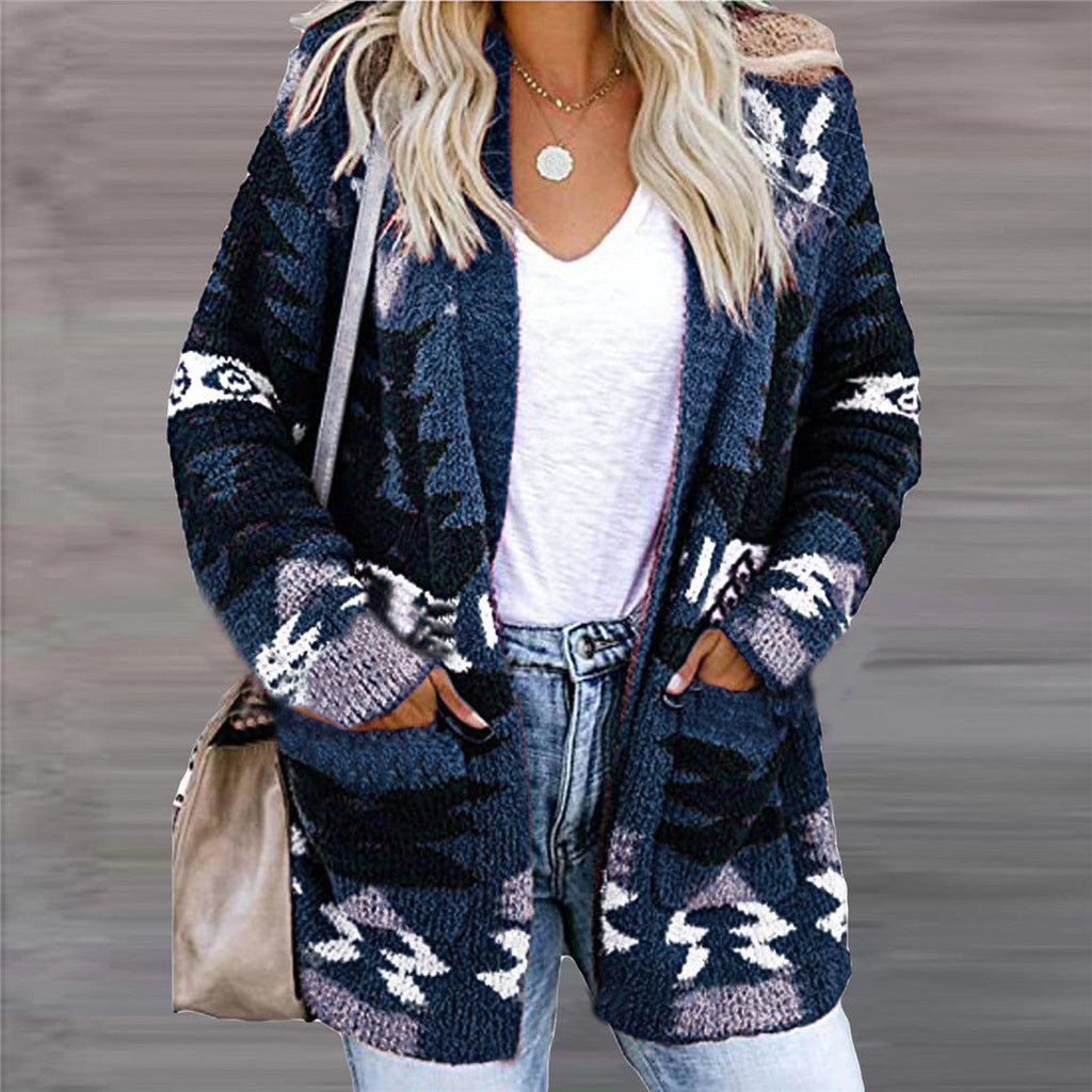 Damen Strickjacke mit Ethno-Muster und praktischen Taschen Drune