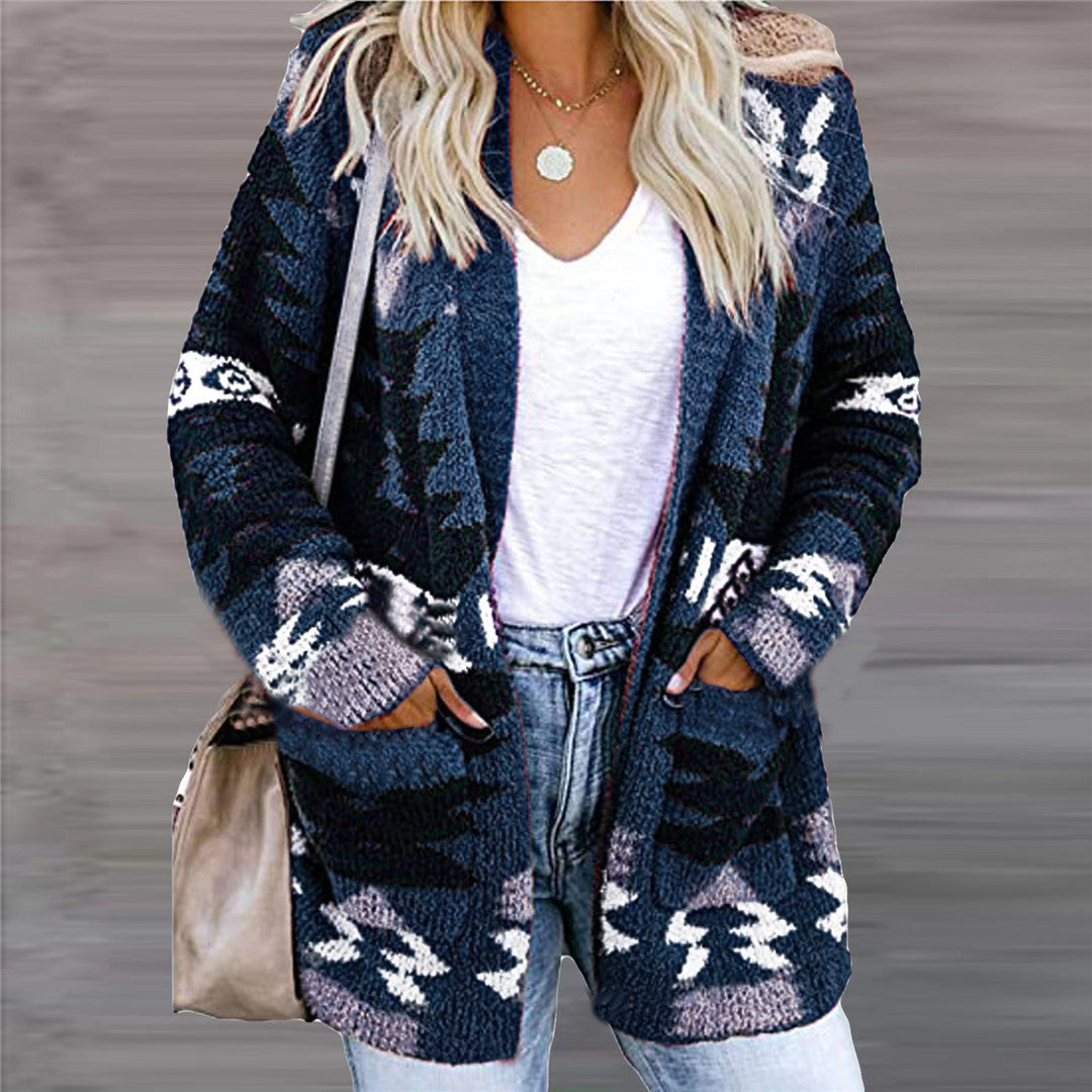 Damen Strickjacke mit Ethno-Muster und praktischen Taschen Drune