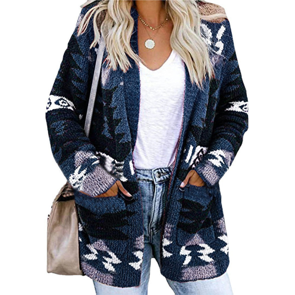 Damen Strickjacke mit Ethno-Muster und praktischen Taschen Drune