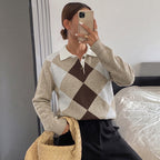 Women’s Elegant Checked Knit Polo Shirt