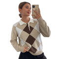 Women’s Elegant Checked Knit Polo Shirt