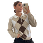 Women’s Elegant Checked Knit Polo Shirt