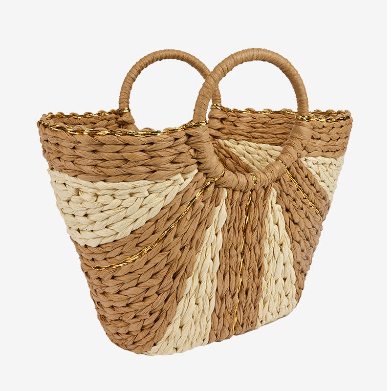 Women's Stylish Basket Bag with Gold Accents