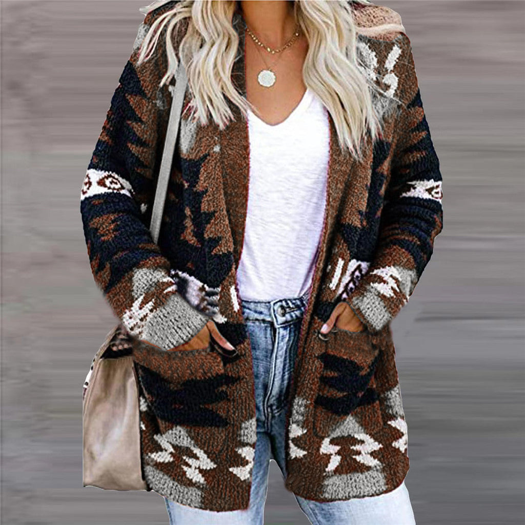 Damen Strickjacke mit Ethno-Muster und praktischen Taschen Drune