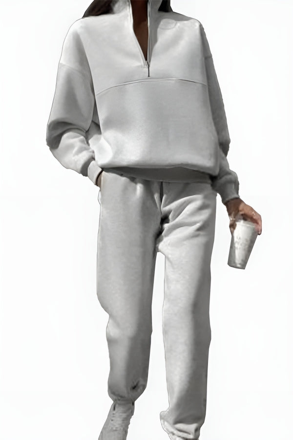 Two-Piece Women's Jogger Set in Cotton Blend with Hoodie and Sweatpants | Perfect for Autumn - Gray
