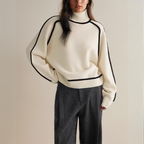 Women's Autumn Turtleneck Sweater, Long Sleeve with Relaxed Fit and High Collar - White