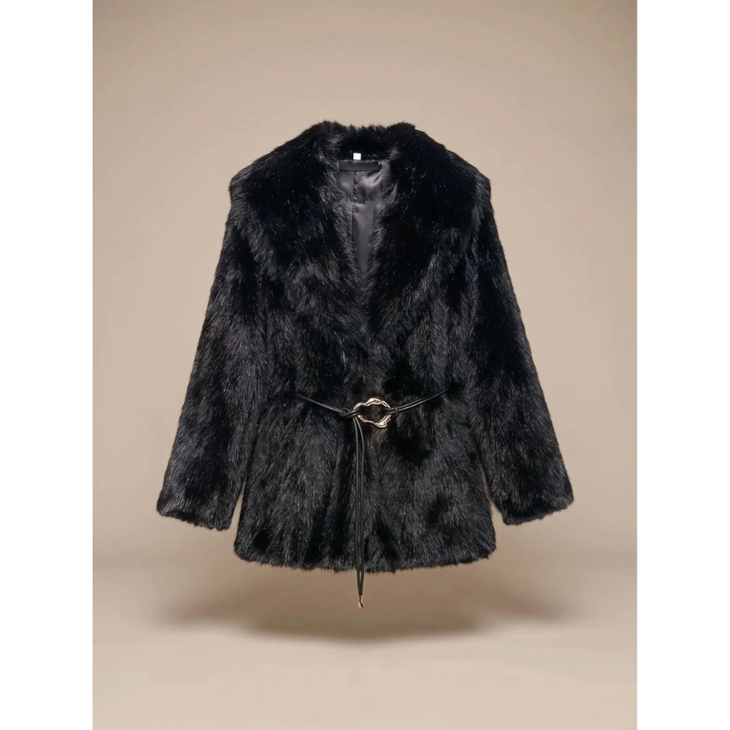 Women's winter jacket with teddy design and belt