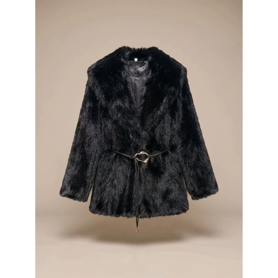 Women's winter jacket with teddy design and belt