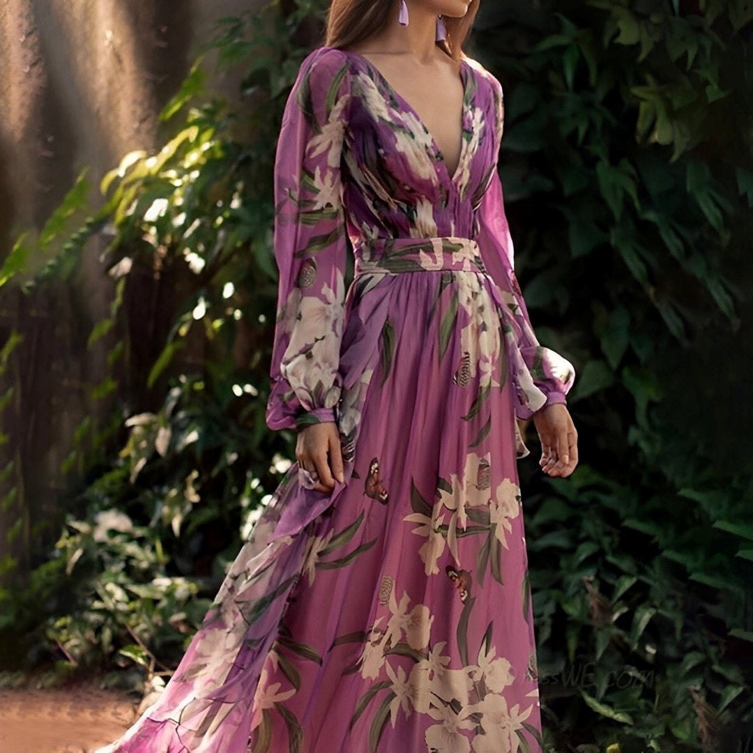 Women's Floral Long Sleeve Flowy  Maxi Dress