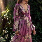 Women's Floral Long Sleeve Flowy  Maxi Dress