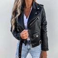 Schwarze Bikerjacke aus Kunstleder für Damen mit asymmetrischem Reißverschluss