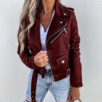 Schwarze Bikerjacke aus Kunstleder für Damen mit asymmetrischem Reißverschluss