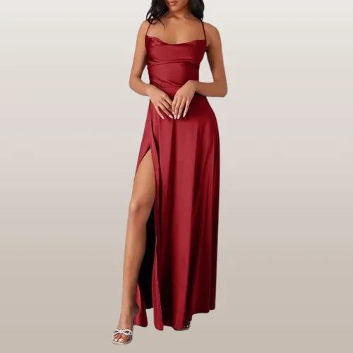 Sleeveless Silk Maxi Dress with Flowing Design | Perfect for Summer - Red