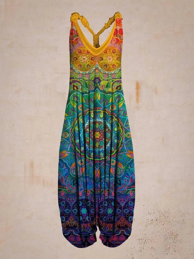 Boho Jumpsuit with Adjustable Straps – Perfect for Summer - Multicolor