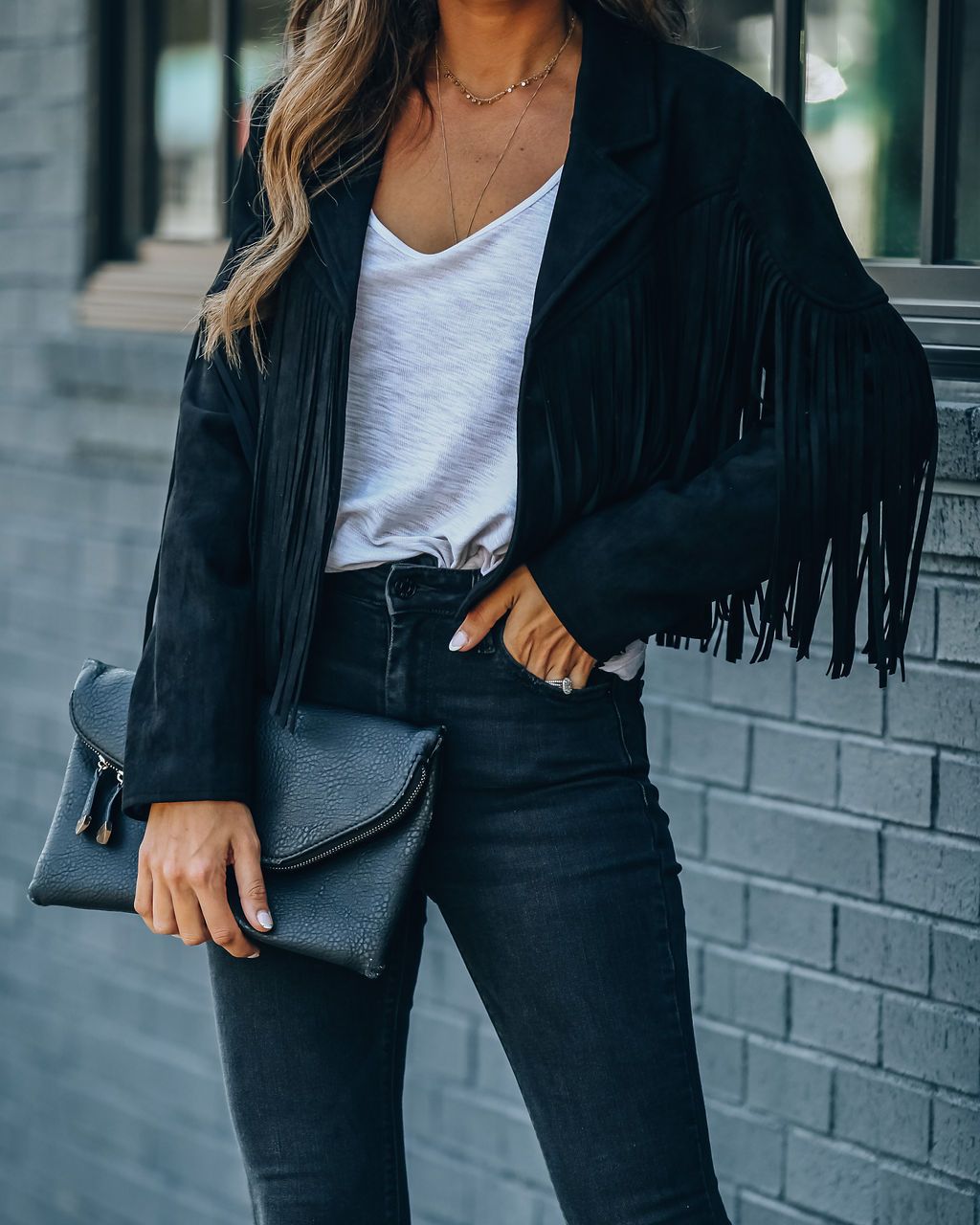 Damenjacke aus Wildleder mit Fransen – im Vintage-Stil
