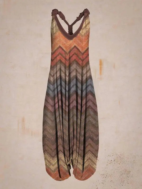 Boho Jumpsuit with Adjustable Straps – Perfect for Summer - Brown