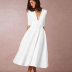 Women's Autumn A-Line Swing Dress, 60s Vintage Sleeveless Midi Dress for Cocktail and Party Occasions - White