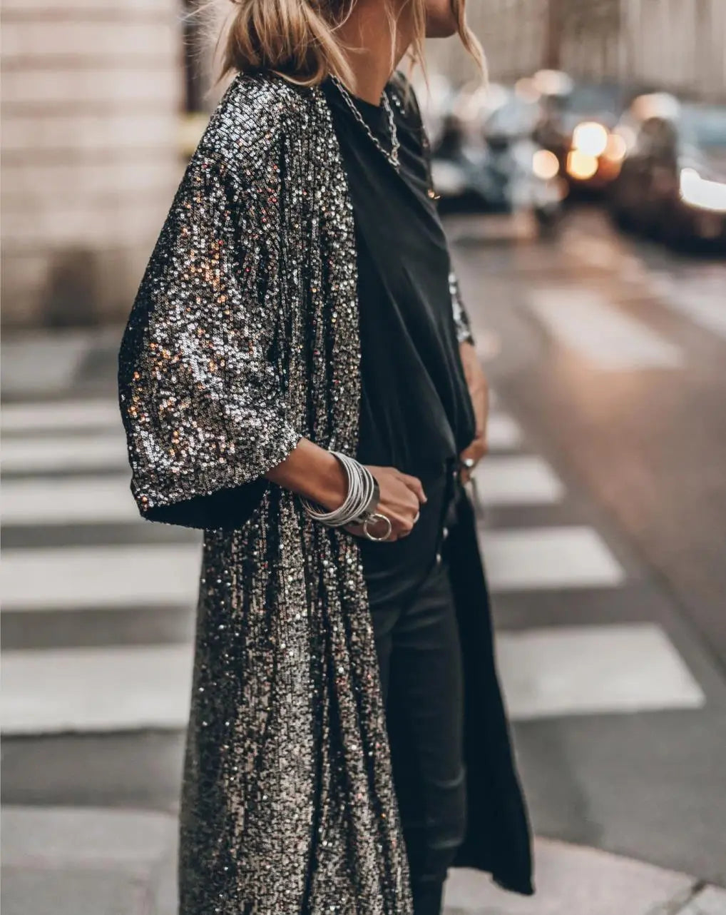 Long Evening Coat with Waist Belt and Pockets | Perfect for Autumn - Gray