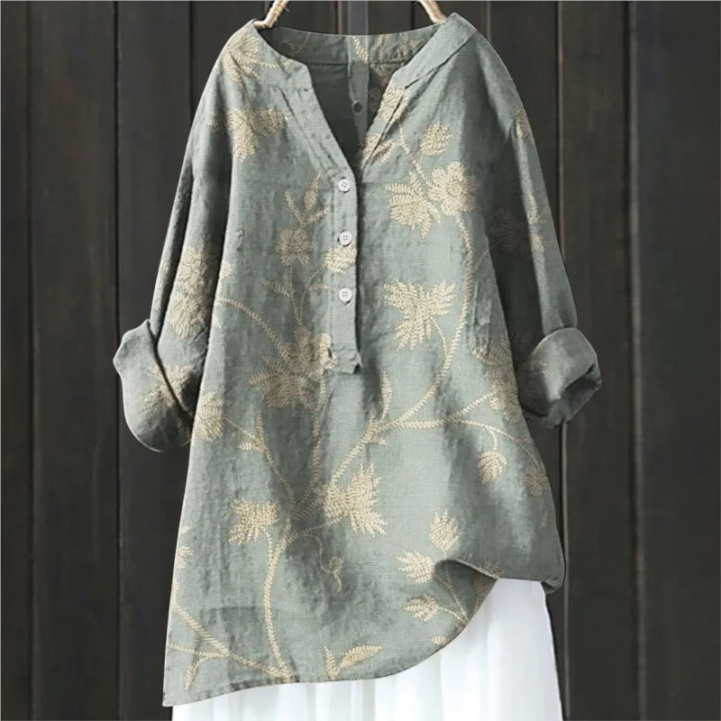 Women's Autumn Blouse with Lightweight Fabric and Flattering Elegant Cut - Khaki