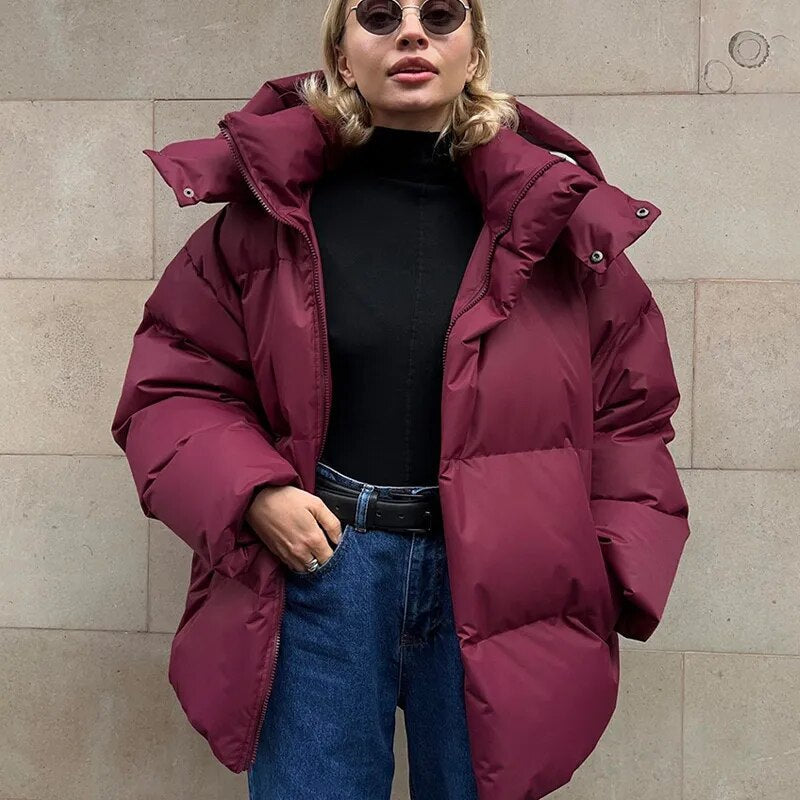Warm Insulated Puffy Winter Jacket for Women | Perfect for Cold Months - Wine Red