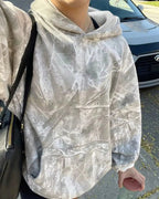 Women's Hoodie with Camouflage Print and Adjustable Hood - Gray