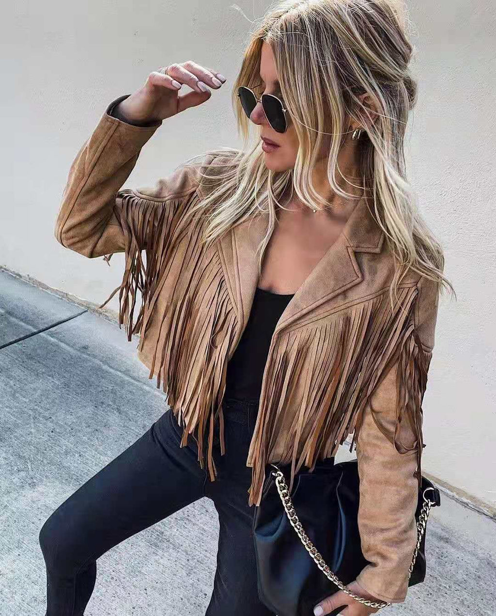 Damenjacke aus Wildleder mit Fransen – im Vintage-Stil