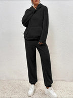 Warm Teddy Fleece Loungewear Set with Hood, Breathable - Perfect for Autumn and Winter - Black