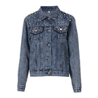 Schicke Oversize-Jeansjacke für Damen mit Perlenbesatz – lässig & stylisch