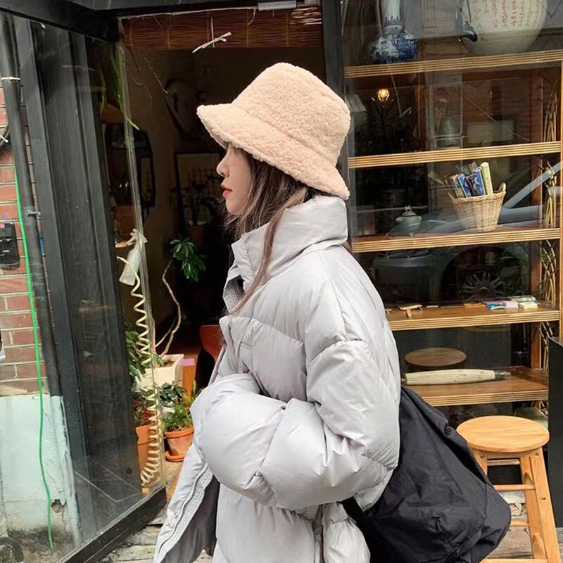 Gorro tipo pescador cálido de lana de cordero para mujer